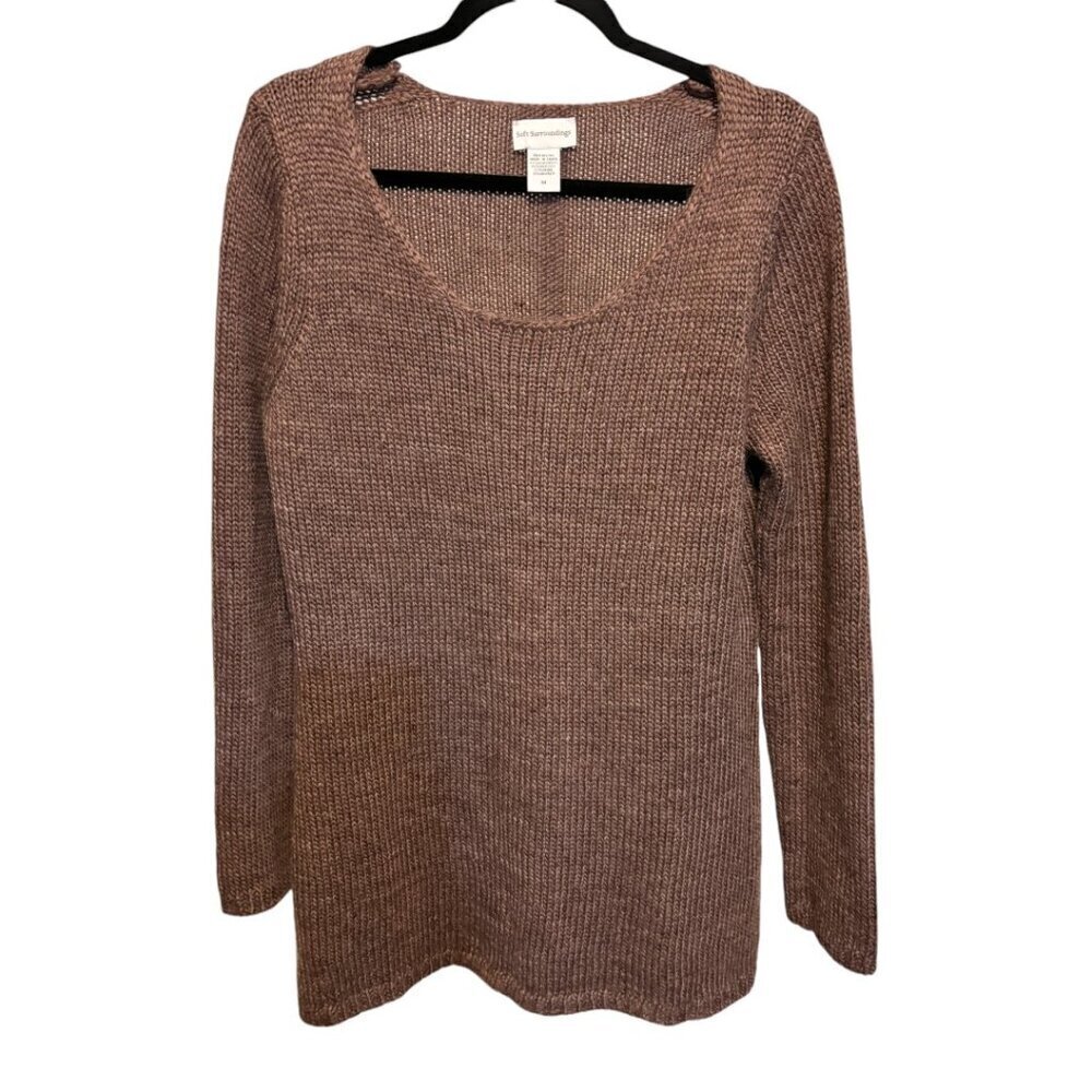 Soft Surrounding Alpaca Wool Blend Long Sleeve Round Neck Tunic Sweater Brown